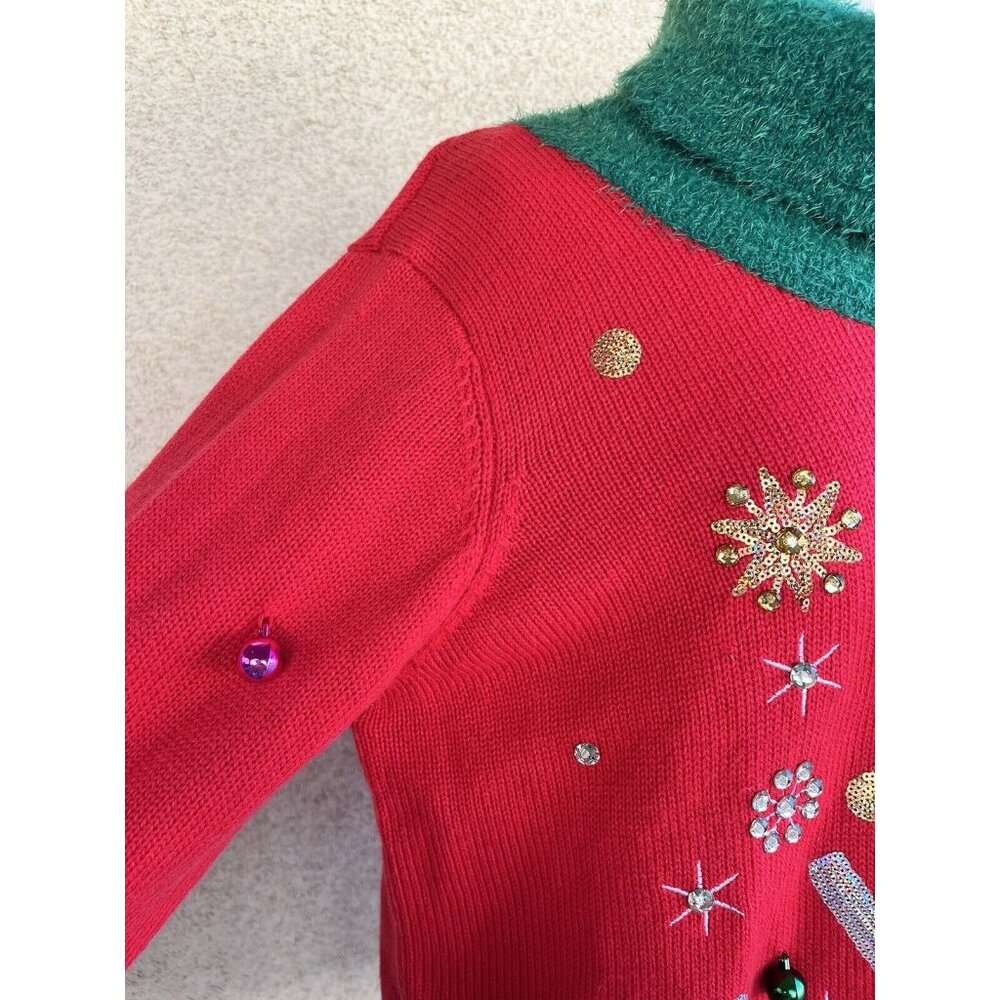 Holiday Time Fun Ugly Christmas Sweater size XL Granny Grandma core 14-16 Red - Picture 6 of 11